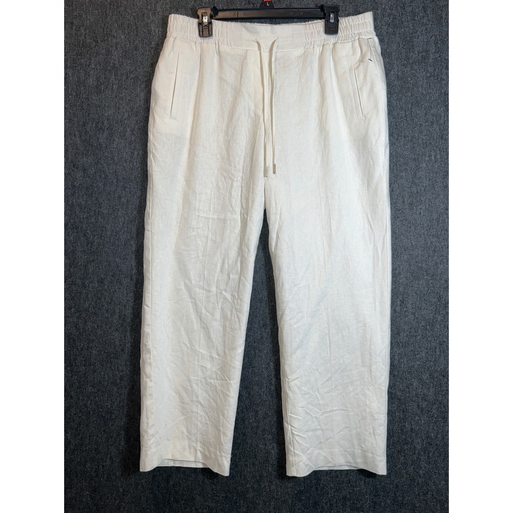 Jones New York Linen Blend Pants Women Petite Large White Elastic Drawstring